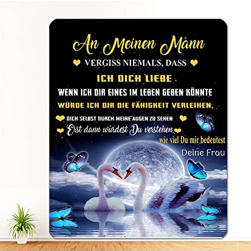 PJLJC Personalisierte Decke Geschenk für Meinen Mann, Hochzeitstag Jahrestag Geburtstag Valentinstag Liebe Geschenke für Mann, Decke An Meinen Mann, Super Weiche Kuscheldecke Flanelldecke von PJLJC