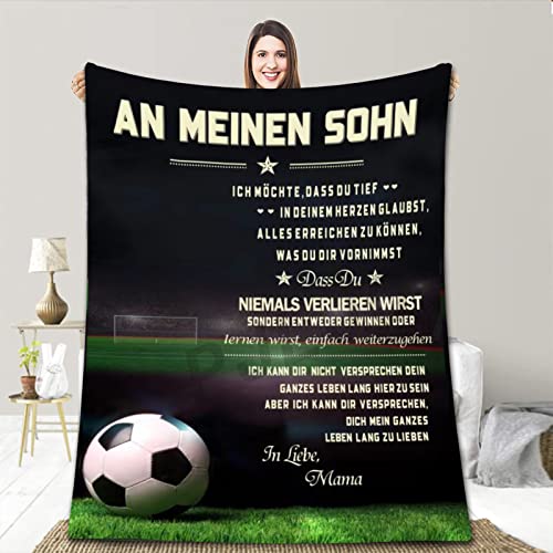 PJLJC Personalisierte Kuscheldecke An Meinen Sohn Von Mama, Deutsche Mama für Sohn Super Weiche Flanell Decke, Luftpost Decke Positiv Ermutigen Sie Ihre Sohn zur Liebe Geeignet für Sofa Reisen von PJLJC