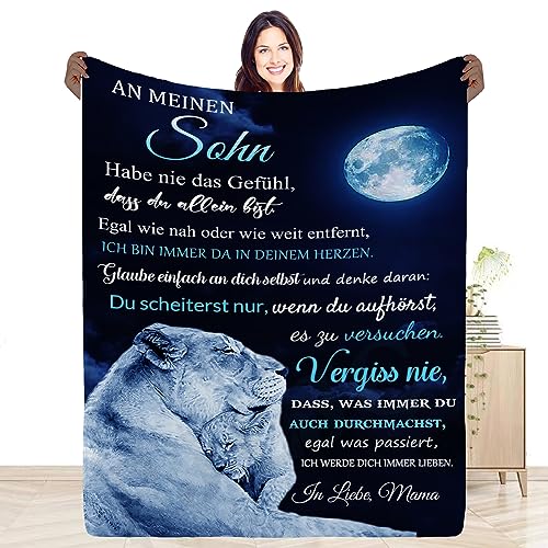 PJLJC Personalisierte Kuscheldecke Sohn Geschenke von Mama, Mutter Sohn Geschenke, Flanelldecke Flauschige, Witziges Geburtstagsgeschenk für Meinen Sohn, Geburtstag von PJLJC