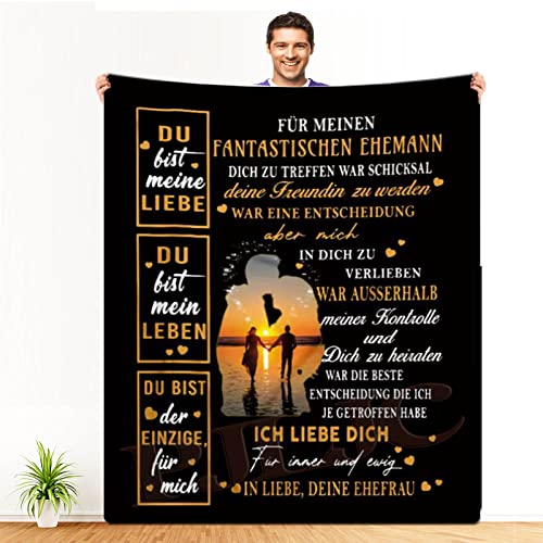 PJLJC Personalisierte Decke Geschenk für Meinen Mann, Hochzeitstag Jahrestag Geburtstag Valentinstag Liebe Geschenke für Mann, Decke An Meinen Mann, Super Weiche Kuscheldecke Flanelldecke von PJLJC