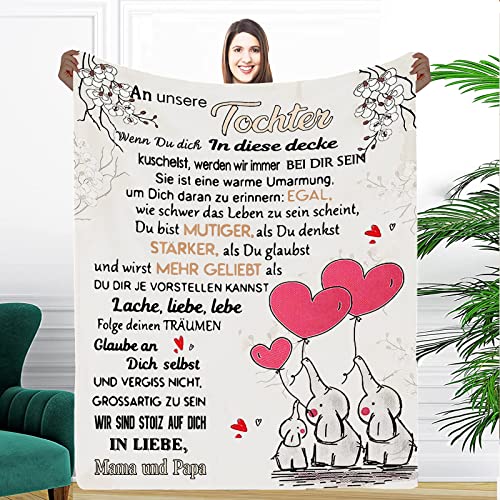 PJLJC Personalisierte Flanelldecke An unsere Tochter von Eltern, Deutsche Papa und Mama für Tochter Briefdecke Positiv Ermutigen Flauschige Wohndecke Geburtstag Weihnachts Geschenk von PJLJC