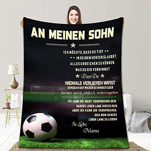 PJLJC Personalisierte Kuscheldecke An Meinen Sohn Von Mama, Deutsche Mama für Sohn Super Weiche Flanell Decke, Luftpost Decke Positiv Ermutigen Sie Ihre Sohn zur Liebe Geeignet für Sofa Reisen von PJLJC