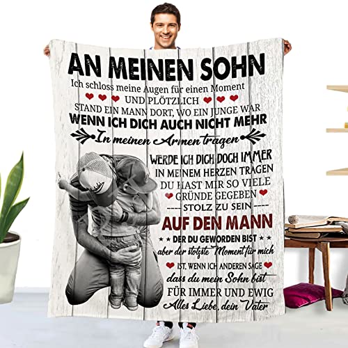 Personalisierte Kuscheldecke An Meinen Sohn Von Papa, Deutsche Papa für Sohn Super Weiche Flanell Decke, Luftpost Decke Positiv Ermutigen Sie Ihre Sohn zur Liebe Geeignet für Sofa Reisen von PJLJC