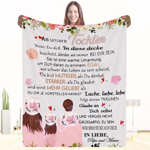 Personalisierte Kuscheldecke An unsere Tochter von Eltern, Mama und Papa zu Positive Ermutigung und Liebe Tochter Flauschige Geschenk, Geschenk für Tochter Mädchen Geburtstags 150 * 200CM von PJLJC