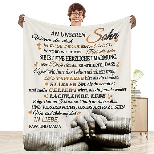 Personalisierte Kuscheldecke Geschenk An unseren Sohn von Eltern, Mama und Papa zu Positive Ermutigung und Liebe Sohn Flauschige Geschenk, Geschenk für Sohn Geburtstags Weihnachten von PJLJC