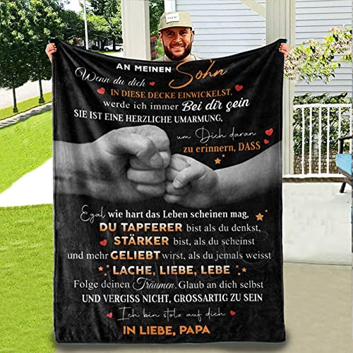 Personalisierte Kuscheldecke an Meinen Sohn Von Papa, Super Weiche Decke, Decke vom Vater an den Sohn Luftpost Decke Positiv Ermutigen Sie Ihre Sohn zur Liebe Geeignet für Geburtstag Geschenke von PJLJC