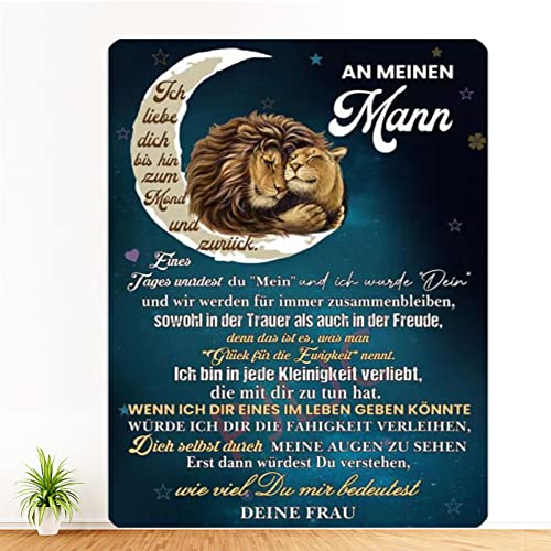 PJLJC Personalisierte für Decke An Meinen Mann, Geschenke zum Hochzeitstag, Geburstag Geschenk für männer, Frau für Mann Deutsche Nachricht Briefdecke Positiv Ermutigen Wohndecke für Couch Bett von PJLJC