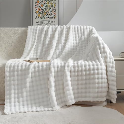 kuscheldecke flauschig, Warm Künstliches Kaninchenfell Decke, Leichte Decken Weich Wohn-Kuscheldecken für Couch Bett Sofa, Wohndecke Sofadecke 150x200cm weiß von PJLJC
