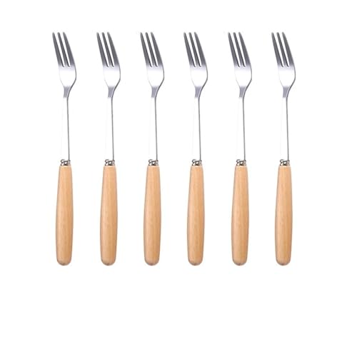 6 Stücke Obst Gabeln Edelstahl Abendessen Gabel Holzgriff Tisch Gabeln Sets Koreanische Besteck Salat Dessert Gabeln Essen Picks (Color : Fruit fork) von PJQUEKAIPJ