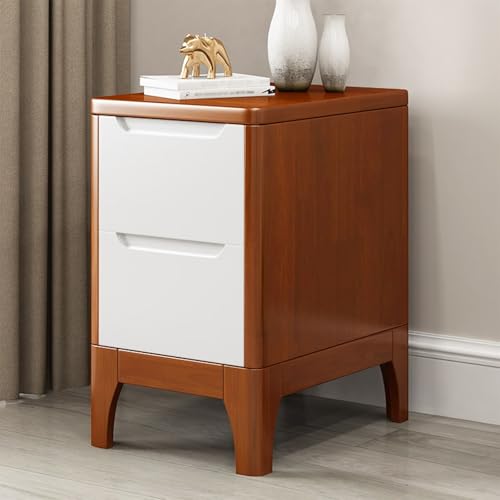 PJWDMWA Schmaler Nachttisch mit 2 Schubladen, Mid-Century Modern Nachttisch, Massivholz Beistelltisch Schmal fürs Schlafzimmer(White and Light Brown,35cm/13.7in) von PJWDMWA