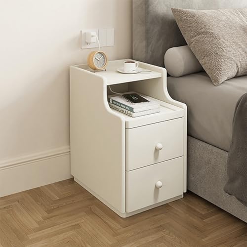 PJWDMWA Weiße Nachttisch mit 2 Schubladen, Nachtkästchen mit Offenem Auszug, Schmaler Nachttisch fürs Schlafzimmer – Kein Zusammenbau Erforderlich(30cm/11.8in) von PJWDMWA