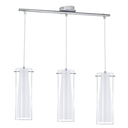 EGLO Hängelampe Pinto, 3-flammige Pendelleuchte, Esszimmerlampe aus Metall in Chrom und Glas in Weiß und Transparent, E27 Fassung EGLO Hängelampe Pinto, 3-flammige Pendelleuchte, Esszimmerlampe aus Metall in Chrom und Glas in Weiß und Transparent, E27 Fassung von EGLO