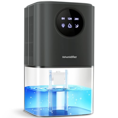 Luftentfeuchter Elektrisch Wohnung, PKBOSS 1700ml Dehumidifier Leise Klein Raumentfeuchter mit 7 Farben Nachtlicht & Zeitschaltuhr für Schlafzimmer Badezimmer Küche, Gegen Schimmel, Grau von PKBOSS