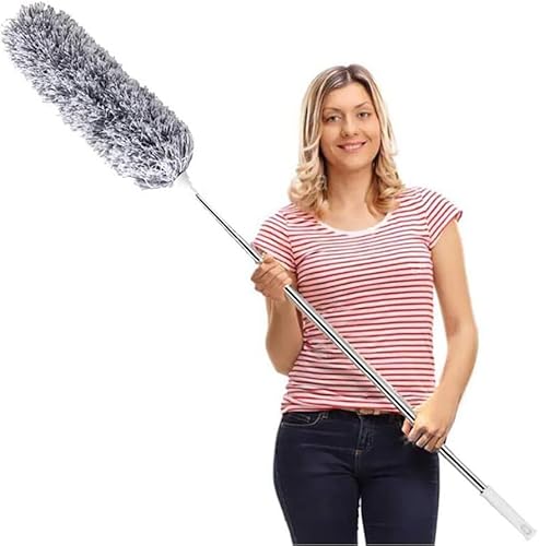 Staubwedel Teleskop Waschbar, Staubwischer Mikrofaser Edelstahl Staubwedel Lang Stange und Verbiegbare Eckbesen, Ausziehbar Extra Lang Bis 254cm von PKBOSS