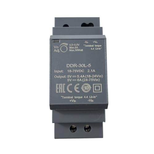 PKHDLYEU DDR-30L-5 30 W DIN-Schienen-DC-DC-Wandler Eingang 18-75 V DC zu 5 V DC Netzteil 6 A 30 W (24 V/36 V/48 V DC zu 5 V DC) von PKHDLYEU