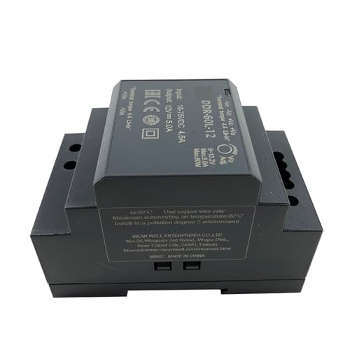 PKHDLYEU DDR-60L-5 60W DC-DC auf DIN-Schienen-Wandler, Eingang 18-75V DC auf 5V DC 12A, Stromversorgung 60W (24V/48V DC zu 5V DC) von PKHDLYEU