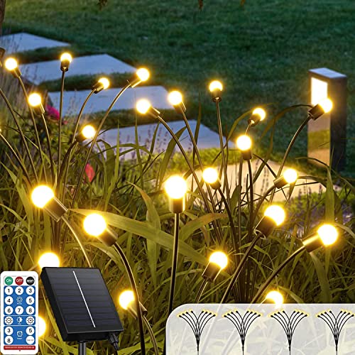 PKKP Firefly Solar Gartenlichter, 4 Stück 8LED Glühwürmchen Lichter Solar, IP65 Wasserdicht Solarlampen für Außen mit Fernbedienung 8 Beleuchtungsmodi für Fußweg Yard Patio Walkway Decor von PKKP