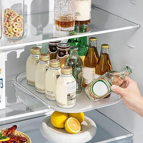 PKKP Kühlschrank Drehteller Organizer, Drehplatte Kühlschrank Transparent mit rutschfest, Lazy Susan Gewürzregal Drehbar, Drehplatt Schrank Organizer für Kühlschrank Küchen von PKKP