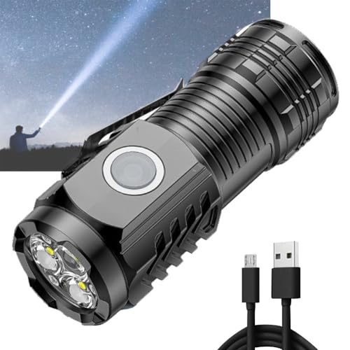 PKKP Mini-Taschenlampe mit dreiäugigem Monster, LED Wasserdicht Taschenlampe Extrem Helle, USB Aufladbar Taschenlampen mit 5 Lichtmodi, Mini Handlampe für Camping, Wandern, Notfall (A-Schwarz) von PKKP