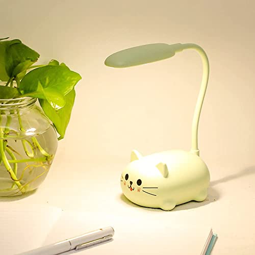 PKKP Schreibtischlampe Kinder, Kawaii Katzen Tischlampe mit USB Aufladung Akku, Faltbar Mini Nachttischlampe LED Augenfreundlich Leselampe Geschenk für Junge, Mädchen,Freudi (Grün) von PKKP