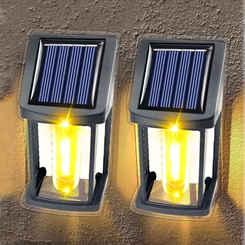 PKKP Solar Wolfram Wandleuchte für den Außenbereich, 2 Stück Solarlampen für Außen/Innen, IP65 Wasserdicht Solar Wandlampe für Garten, Balkon, Zaun (Schwarz-2 Stück) von PKKP