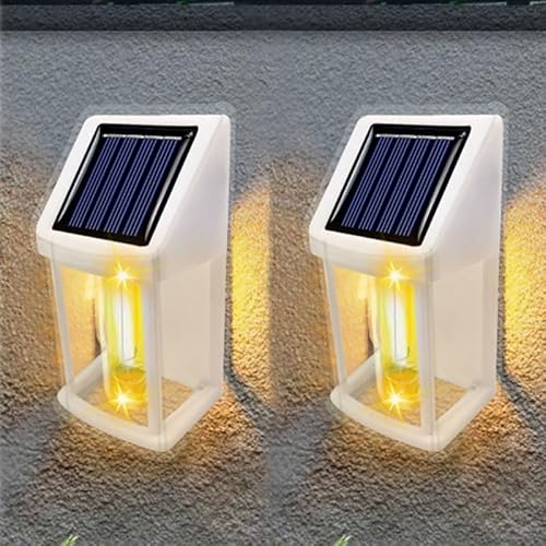 PKKP Solar Wolfram Wandleuchte für den Außenbereich, 2 Stück Solarlampen für Außen/Innen, IP65 Wasserdicht Solar Wandlampe für Garten, Balkon, Zaun (Weiß-2 Stück) von PKKP