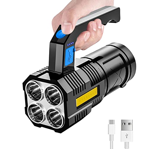 PKKP Taschenlampe LED Aufladbar 500LM Lumens, Extrem Hell Handscheinwerfer mit 4 Modi, 1200mAh Akku, IPX4 Wasserdicht Campinglampe Strahler mit Griff für Outdoor, Notfall usw (Blau) von PKKP