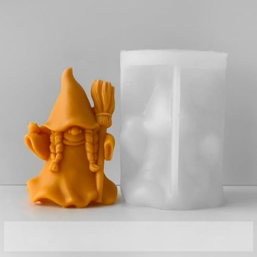 3D-Zwergen-Silikonform für selbstgemachte gruselige Kerzen, Wachs, Harz, Premium-Kerzenformen und Silikon-Bastelset (BPA-frei), 5-teilig, Besenzwerg von PKRANZYHKAL