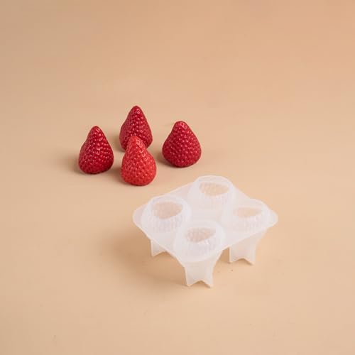 Silikonform | 3D-Silikonformen zur Kerzenherstellung, wiederverwendbare 4-Hohlraum-DIY-Formen, realistische Erdbeerkerzen, ätherisches Öl und Harz-Kunstbedarf, 4 Stück, klein Silikonform | 3D-Silikonformen zur Kerzenherstellung, wiederverwendbare 4-Hohlraum-DIY-Formen, realistische Erdbeerkerzen, ätherisches Öl und Harz-Kunstbedarf, 4 Stück, klein von PKRANZYHKAL