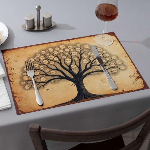 Moderne Bauernhaus-Dekoration, ein Baum mit hebräischen Buchstaben auf seinen Zweigen, hitzebeständige Tischsets für die Arbeitsplatte, Frühlings-Tischset (1 Stück) von PKRD