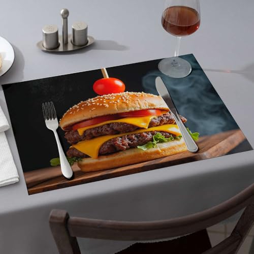 Moderne Bauernhaus-Dekoration, ein saftiger Burger mit Käse, Salat, Tomate und einer Kirsche auf der Oberseite. Esszimmer-Tischsets, hitzebeständige Matten für Arbeitsplatte, Frühlings-Tischset (1 von PKRD