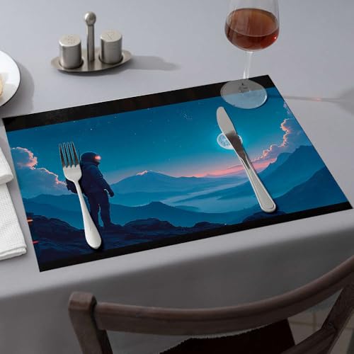 Sommer-Tischläufer, "A Lone Astronaut Gazes At A Surreal, Moonlit Landscape", Esszimmer-Tischsets, Western-Tischdecke, rosa Tischsets (1 Stück) von PKRD