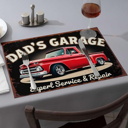 Sommer-Tischläufer, Dad's Garage, Expert-Service und Reparatur, Esszimmer-Tischsets, Western-Tischdecke, rosa Tischsets (1 Stück) von PKRD