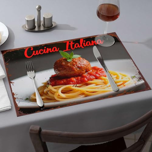 Sommer-Tischläufer, Spaghetti mit Fleischbällchen in Tomatensauce, Esstischsets, Western-Tischdecke, rosa Tischsets (1 Stück) von PKRD