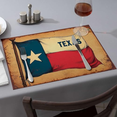 Sommer-Tischläufer, Texas-Staatsflagge mit Stern, Esstischsets, Western-Tischdecke, rosa Tischsets (6 Stück) von PKRD