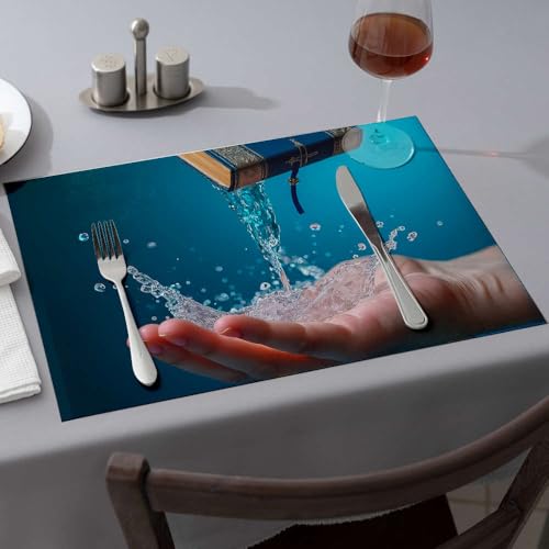 Sommer-Tischläufer, Wasser fließt vom Wissen in die Hände. Esszimmer-Tischsets, Western-Tischdecke, rosa Tischsets (4 Stück) von PKRD