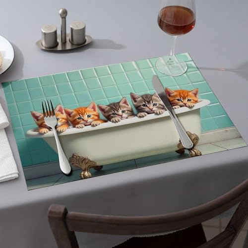 Sommer-Tischläufer, fünf Kätzchen in einer Badewanne, Esstischsets, Western-Tischdecke, rosa Tischsets (1 Stück) von PKRD
