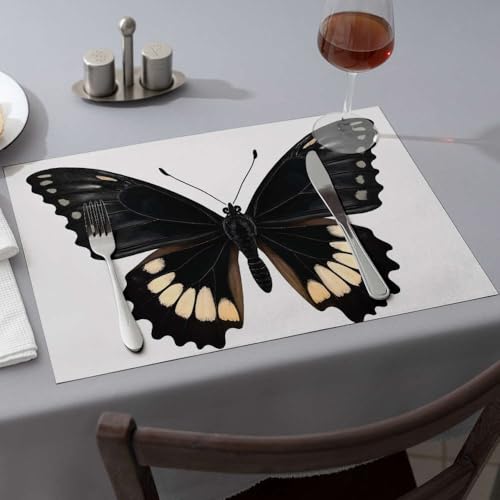 Sommer-Tischläufer, schwarzer Schmetterling mit weißen Punkten. Esszimmer-Tischsets, Western-Tischdecke, rosa Tischsets (6 Stück) von PKRD