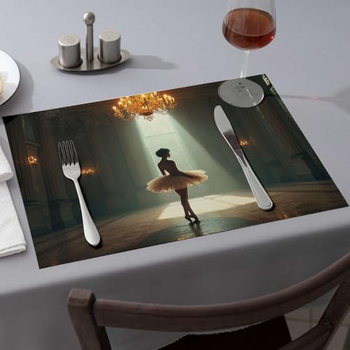 Tischläufer "A Ballerina" tanzt anmutig in einem großen, sonnigen Zimmer. Esstischsets, Küche und Esszimmer, Western-Tischdecke (6 Stück) von PKRD