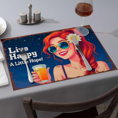 Tischläufer "Live Happy: A Little Hope", Tischsets, Western-Tischdecke, rosa Tischsets (4 Stück) von PKRD