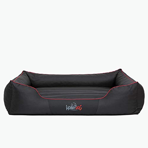 HobbyDog Hundebett Hundekorb Hundesofa für Haustier Mittlere Hunde Waschbar - Comfort XL - Schwarz mit Rot von Hobbydog