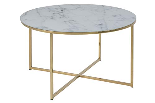 AC Design Furniture Antje Couchtisch Rund, Ø: 80 x 45 cm, Marmoroptik Weiß/Gold, Glas/Metall, 1 Stk von AC Design Furniture
