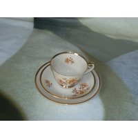 Vintage Arabia Finland Murna Tee/Dessert Set Creme Mit Goldrand Herbstfarben Tasse Unterteller Teller von PKsLoft