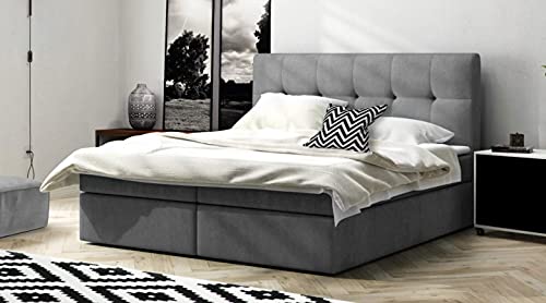 Boxspringbett Holly Bett 160x200 mit Topper und Zwei Bettkasten Webstoff oder Velours wählbar hell grau (Avra 15) von PL MARKET