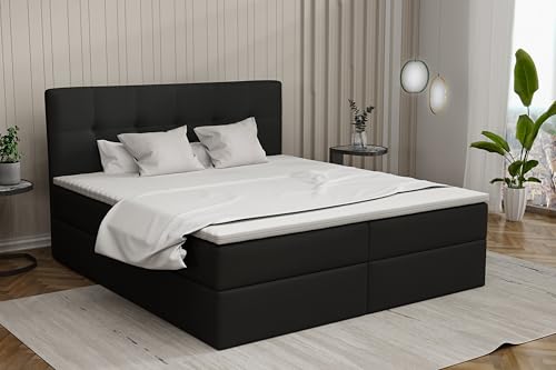 Boxspringbett Holly Bett 160x200 mit Topper und Zwei Bettkasten Webstoff oder Velours wählbar schwarz (Kronos 7) von PL MARKET