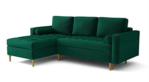 Ecksofa Moris Sofa mit Schlaffunktion l-Form Velours Samt Farbauswahl (Links, grün) von PL MARKET