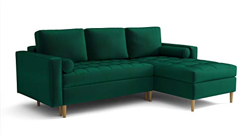 Ecksofa Moris Sofa mit Schlaffunktion l-Form Velours Samt Farbauswahl (rechts, grün) von PL MARKET