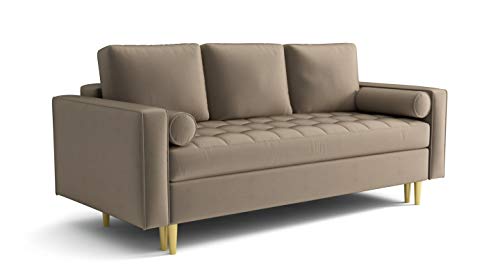 Sofa Couch Moris mit Schlaffunktion im Samt Velours grün blau grau rosa beige (beige) von PL MARKET