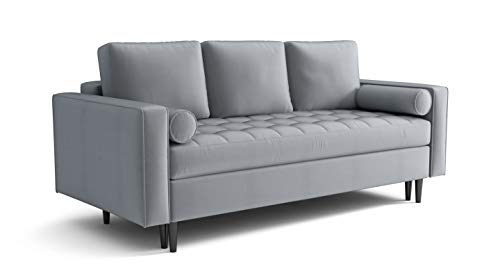 Sofa Couch Moris mit Schlaffunktion im Samt Velours grün blau grau rosa beige (grau) von PL MARKET