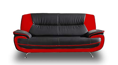 Sofa Onyx 3-Sitzer Kunstledersofa Couch Farbauswahl (schwarz-rot) von PL MARKET
